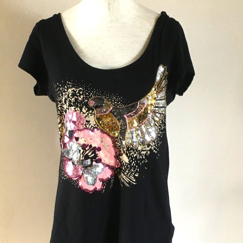 Vintage H&M Sequins T-Shirt, Asymmetric hem